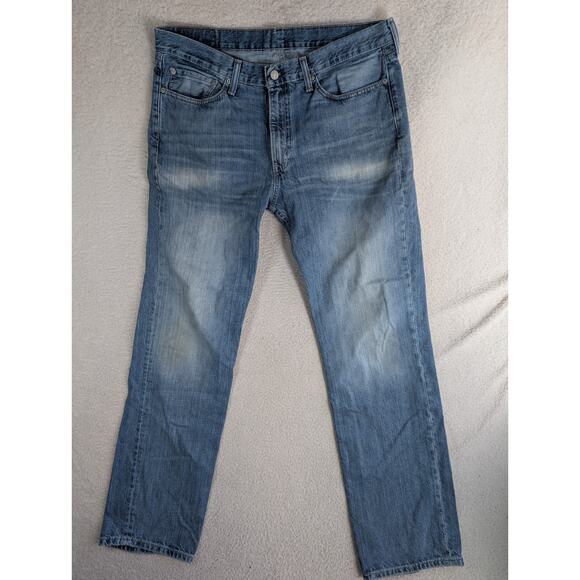 Levis 514 Jeans Mens 36x32 Blue Faded Whiskered Denim Straight Leg Cotton READ - Picture 1 of 16